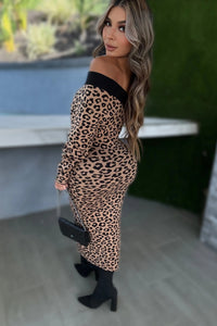 VESTIDO MIDI TEJIDO LEOPARDO