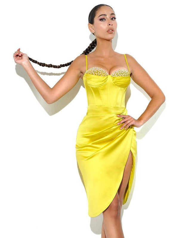 VESTIDO ALTA GAMA NYLA LEMON SATIN