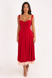 VESTIDO SOPHIE ROJO CREMA VOLANTE