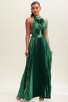 MAXI VESTIDO SATIN HALTER VERDE PLISADO