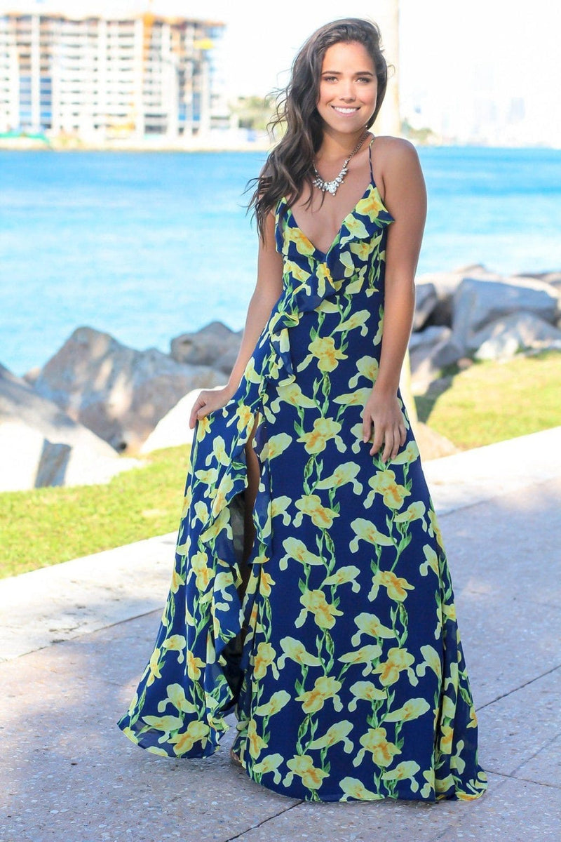 VESTIDO FLORAL LILIUM AMARILLO AZUL