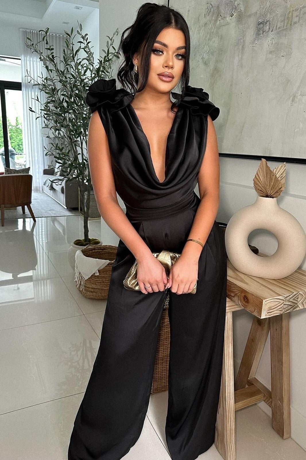 JUMPSUIT FIORELLA SATIN NEGRO