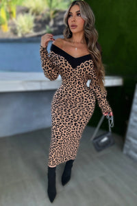 VESTIDO MIDI TEJIDO LEOPARDO