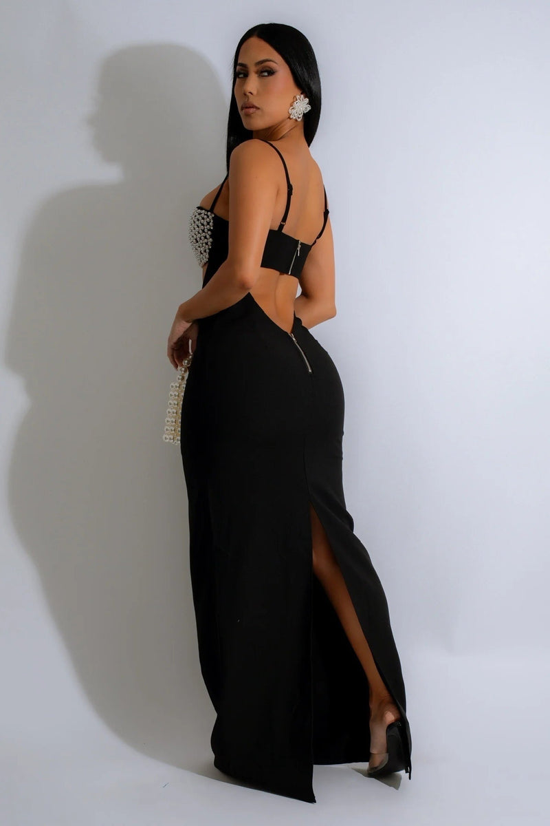 MAXI VESTIDO MARIANE PERLAS NEGRO