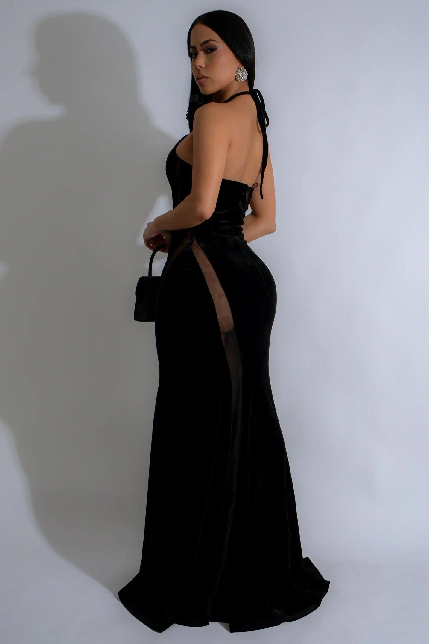 MAXI VESTIDO ROSA VELVET NEGRO