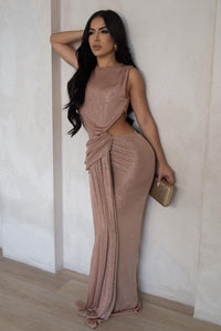 MAXI VESTIDO GLITTER MOCHA GOLD